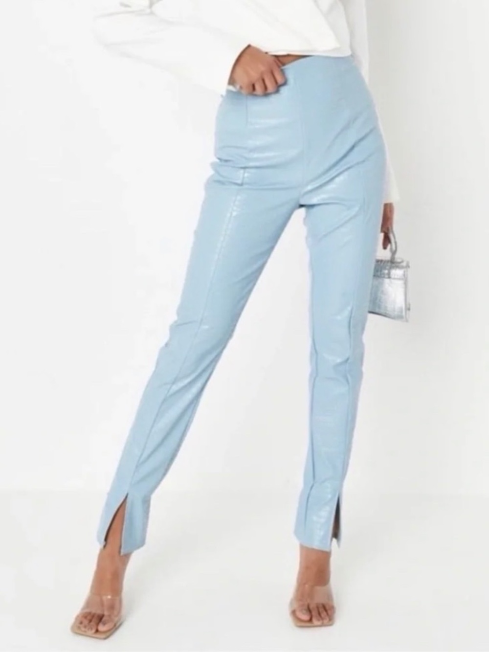 MISSGUIDED light blue straight leg croc embossed pant - Picture 4 of 4